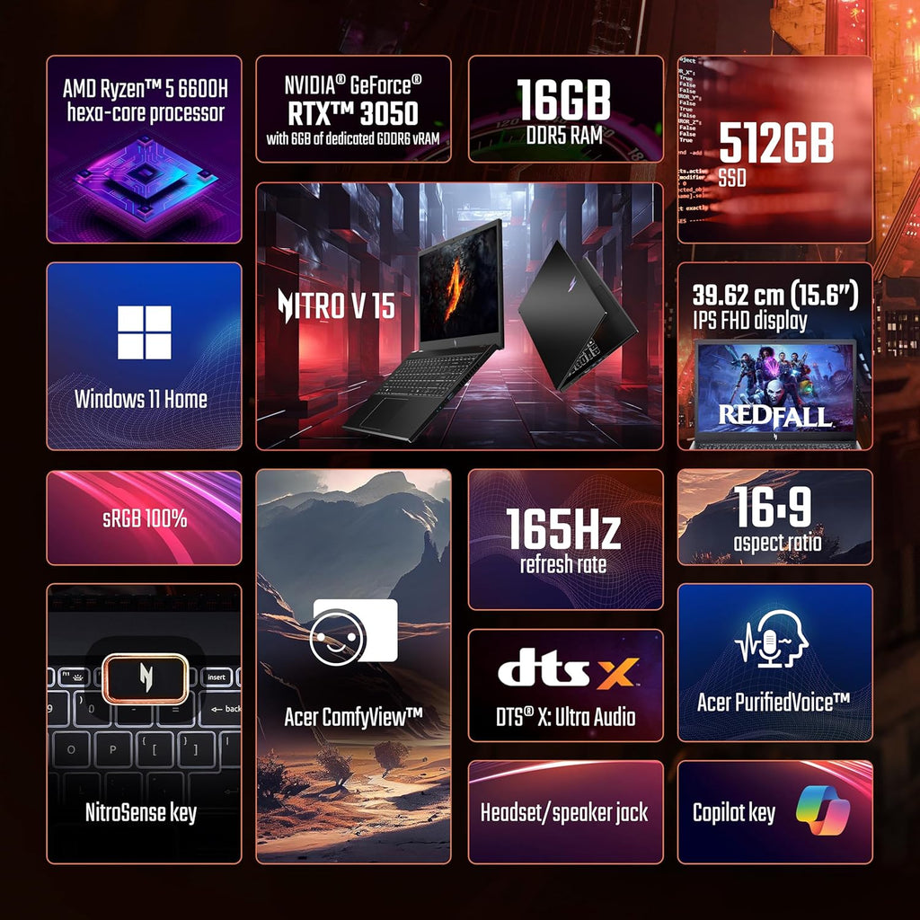 Acer Nitro Ryzen 5 6600H 16GB 512GB 6GB RTX 3050 15.6"