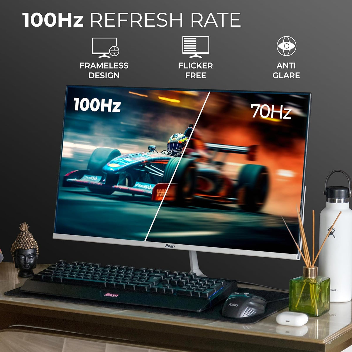 Foxin 22 Inch FHD Flat LED Monitor 1920x1080 Pixel Elite Series | Flat Panel, HDMI & VGA Port, 100Hz Refresh Rate, Flicker-Free, Frameless, Slim Bezel, Wall Mountable, 16.7 M Colors | 3 Years Warranty
