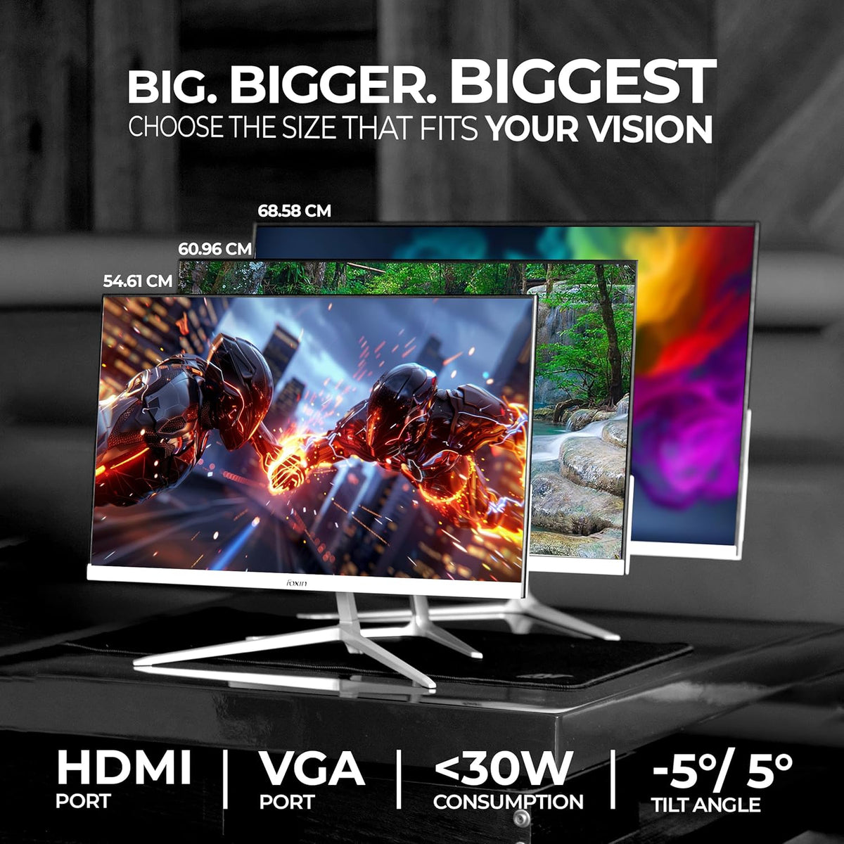 Foxin 22 Inch FHD Flat LED Monitor 1920x1080 Pixel Elite Series | Flat Panel, HDMI & VGA Port, 100Hz Refresh Rate, Flicker-Free, Frameless, Slim Bezel, Wall Mountable, 16.7 M Colors | 3 Years Warranty