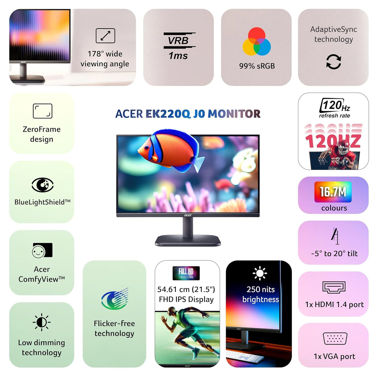 Acer EK220Q J0 21.5 Inch Full HD VA Panel Monitor